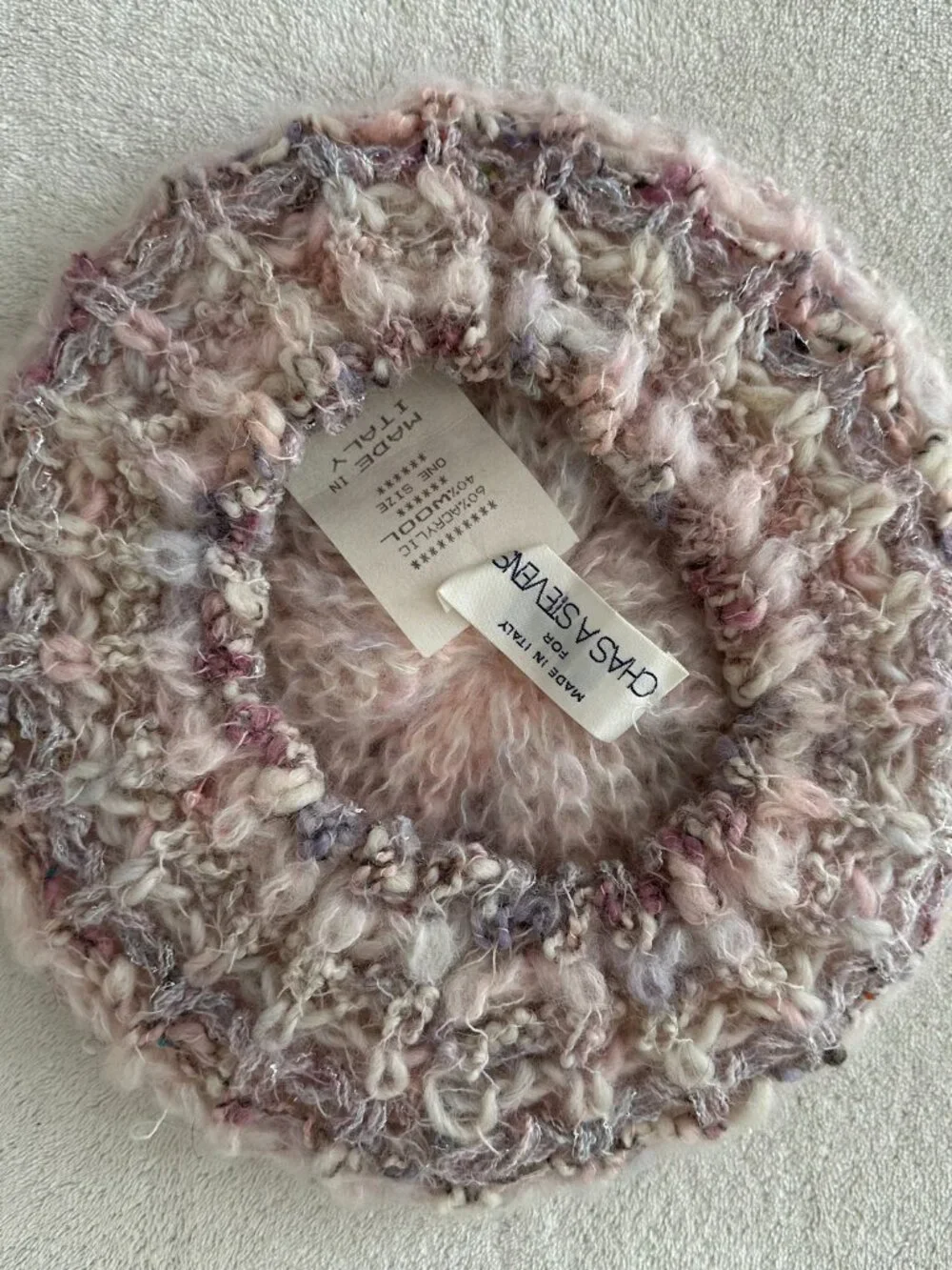 Chas A Stevens Vintage Hat Made in Italy Wool Knit Slouchy Beret Hat Pink Earthy